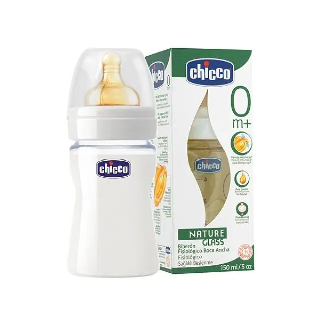 60040 Бутылочка Chicco стеклянная 150 мл  латексная соска,нормальный поток — фото 2