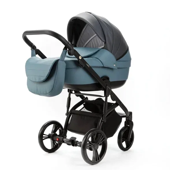 Детская коляска Adamex Lanti Deluxe 2 в 1, LN-SD42 Темно-серая кожа + Темно-голубая кожа — фото 18, Коляски-Кроватки.Ру