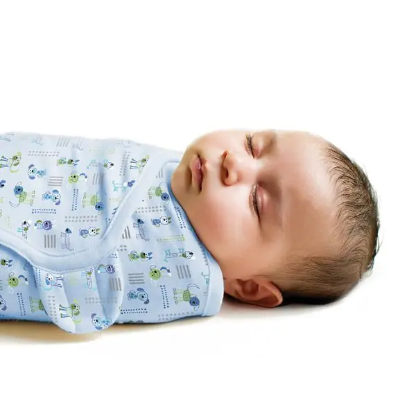 76410 Конверт для пеленания из хлопка на липучке Summer Infant SwaddleMe  размер s/m голубой с щеночками — фото 1