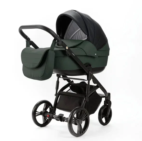 Детская коляска Adamex Lanti Deluxe 2 в 1, LN-SD41 Черная кожа + Темно-зеленая кожа — фото 19, Коляски-Кроватки.Ру