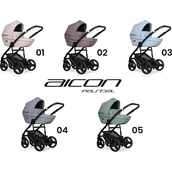 Детская коляска Riko Basic Aicon Pastel 3 в 1, эко-кожа — фото 2