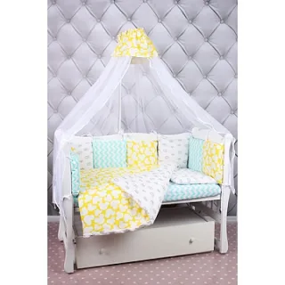 Комплект Premium в кроватку AmaroBaby Happy Baby, 19 предметов (7+12 бортиков), бязь