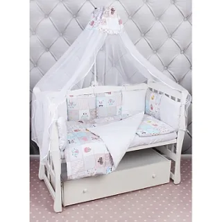 Комплект Premium в кроватку AmaroBaby Нежность, 18 предметов (6+12 бортиков), сатин