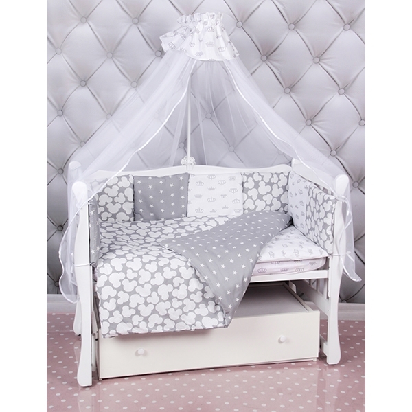 Комплект Premium в кроватку AmaroBaby Silver, 18 предметов (6+12 бортиков), бязь