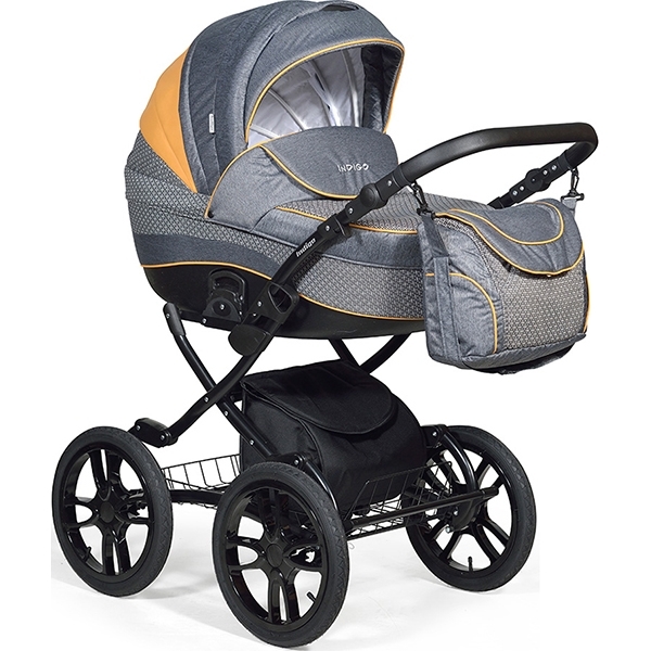 Детская коляска Indigo 18 Special Plus 14" 2 в 1, ткань + эко-кожа